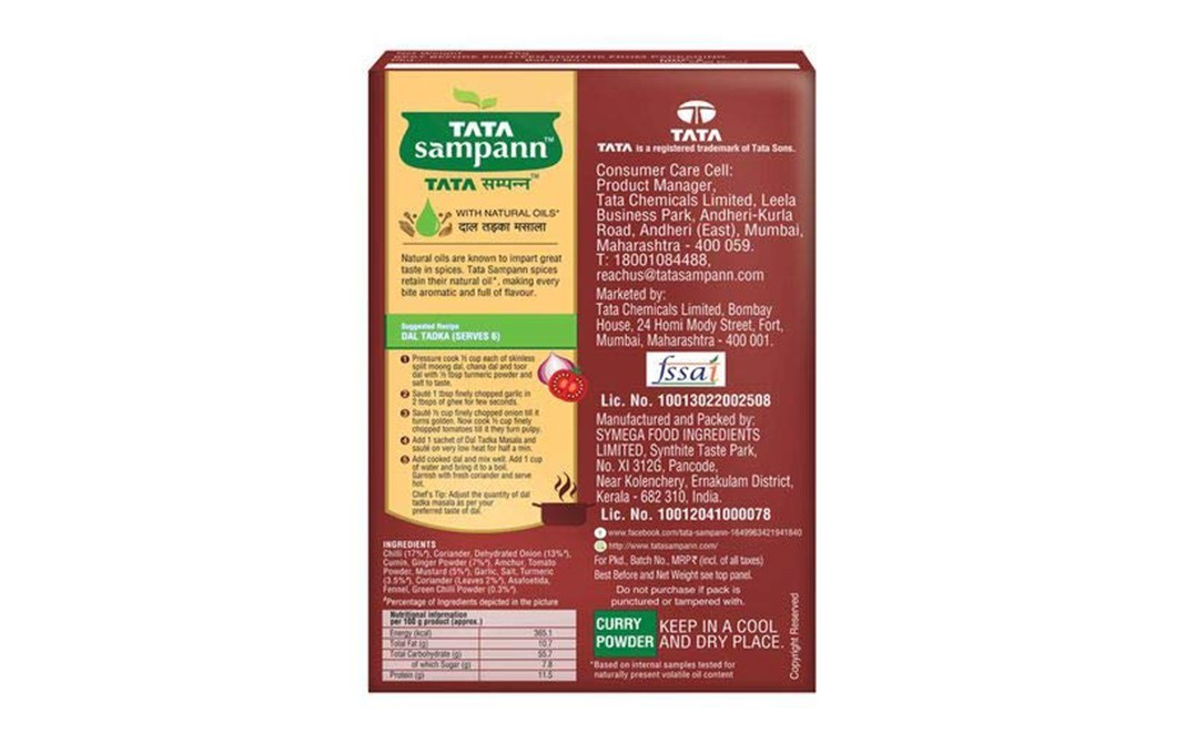 Tata Sampann Dal Tadka Masala With Natural Oils   Pack  100 grams